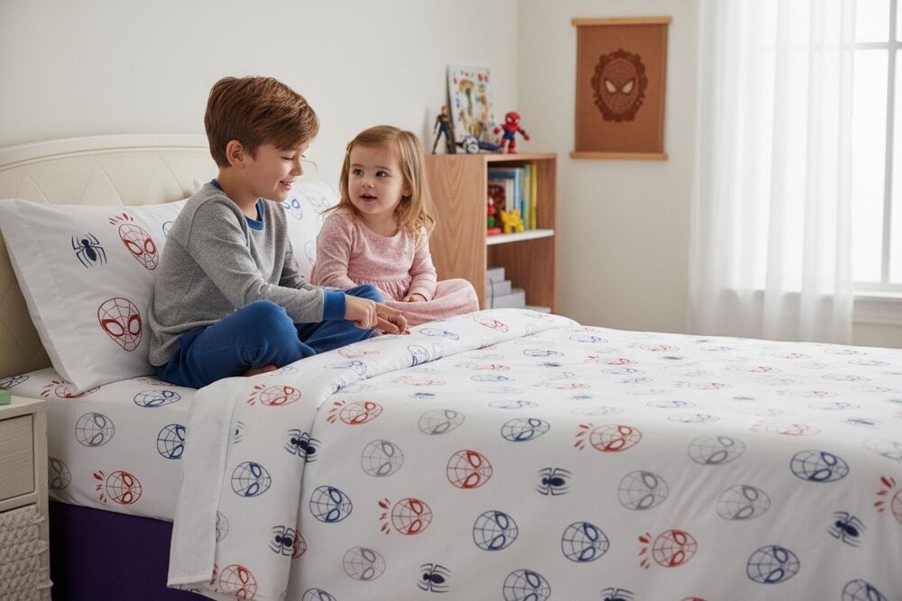Marvel Spider-Man Twin Sheet Set 3 Piece Kids Bedding White Red Blue New
